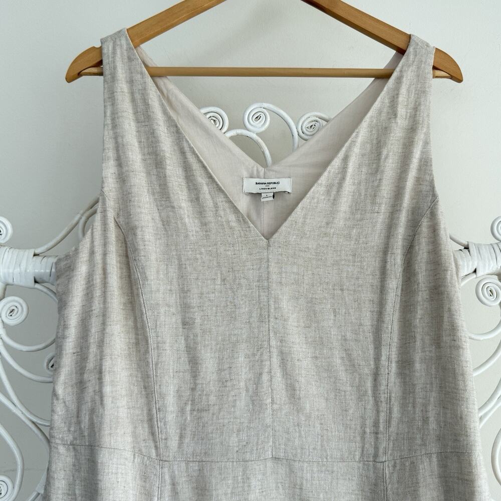Banana Republic Dress Large Beige Linen Blend Drapey Midi Minimalist Luxury - Picture 5 of 12